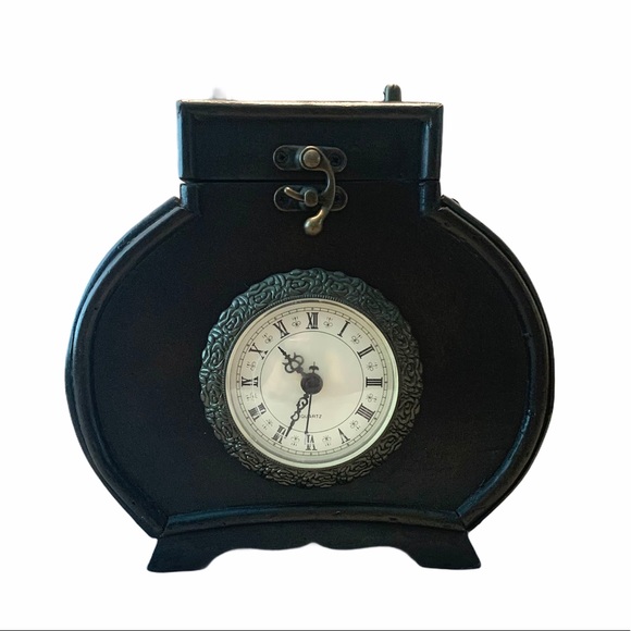Vintage Jewelry Box Clock Wood Brown
